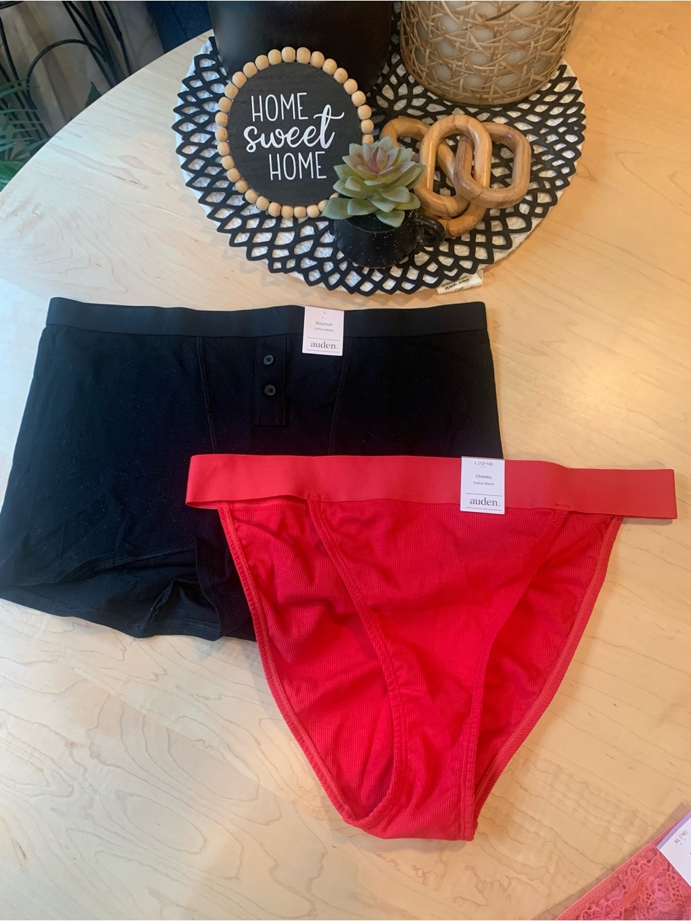 2 pair Auden underwear, 1 cheeky, 1 boyshort size Large